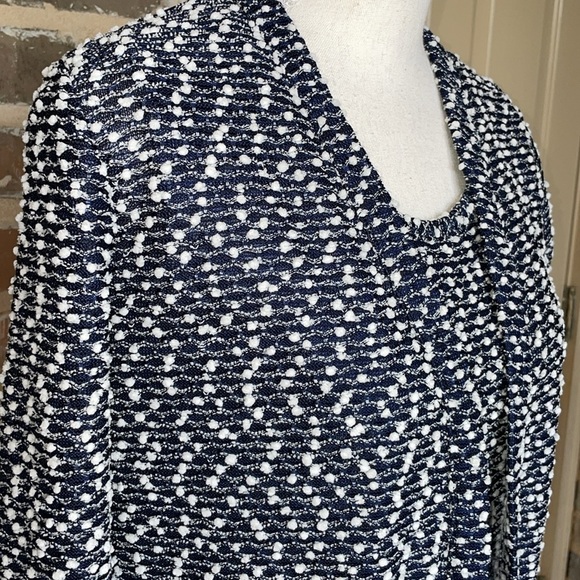 Kasper Sweater TwinSet Navy White Belted Open Front Cardi & Shell Tank Slub Knit - Picture 7 of 15